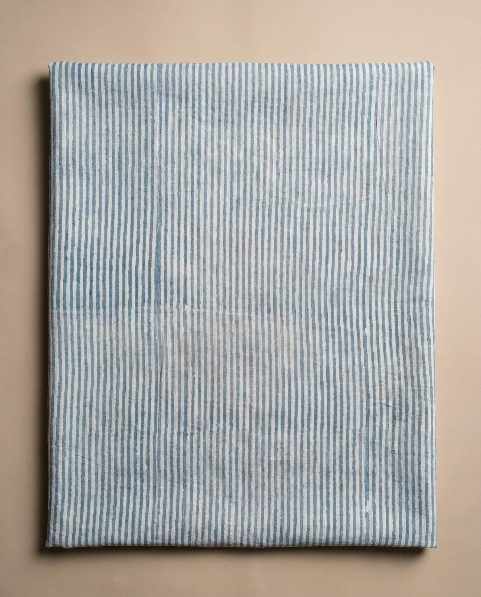 Soft Blue Stripe Hand Block Print Cotton Fabric by the Yard